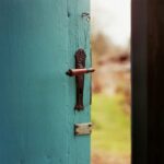 blue wooden door